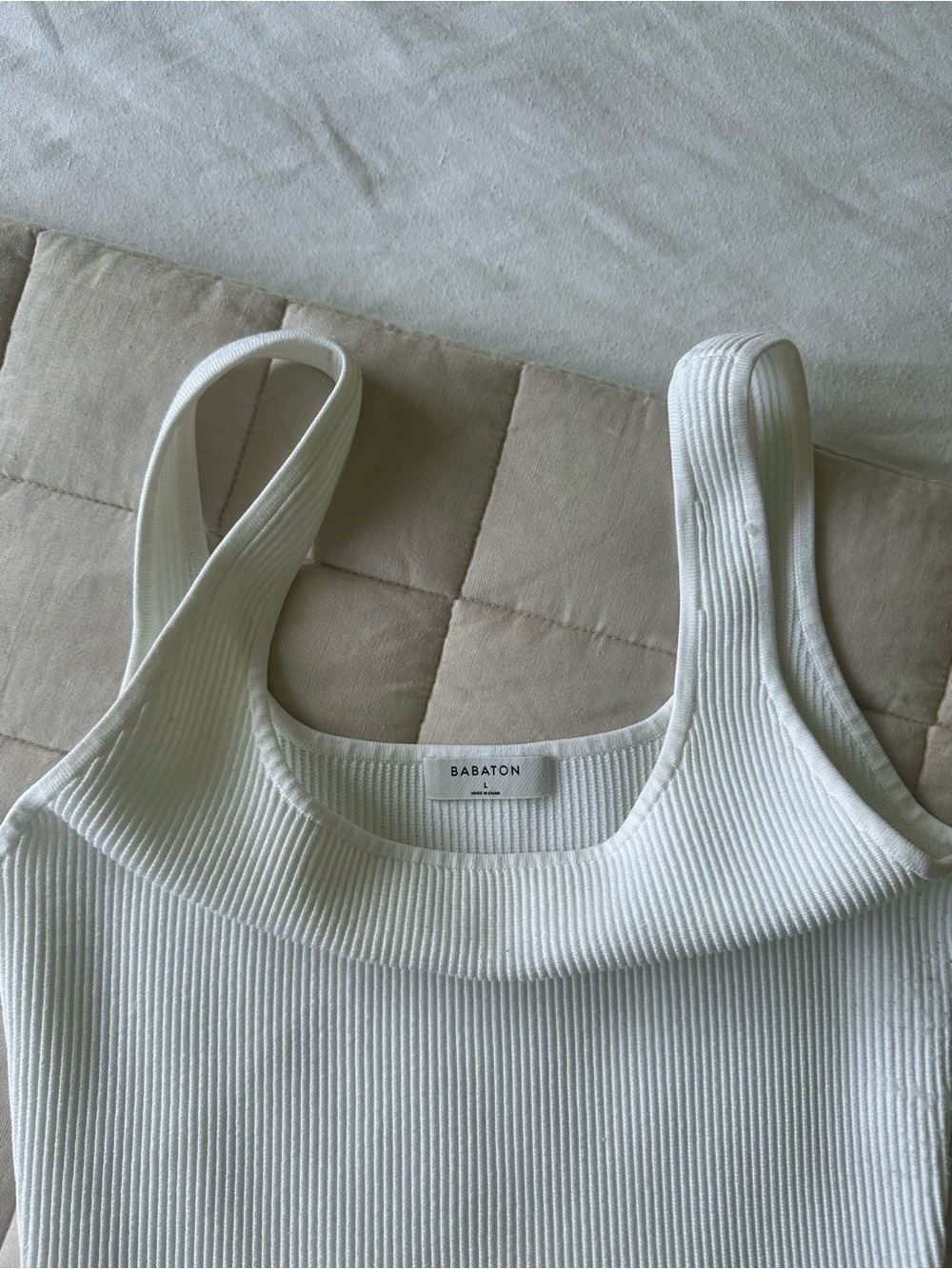 Babaton White Ribbed Square-Neck Tank - Picture 3 of 6